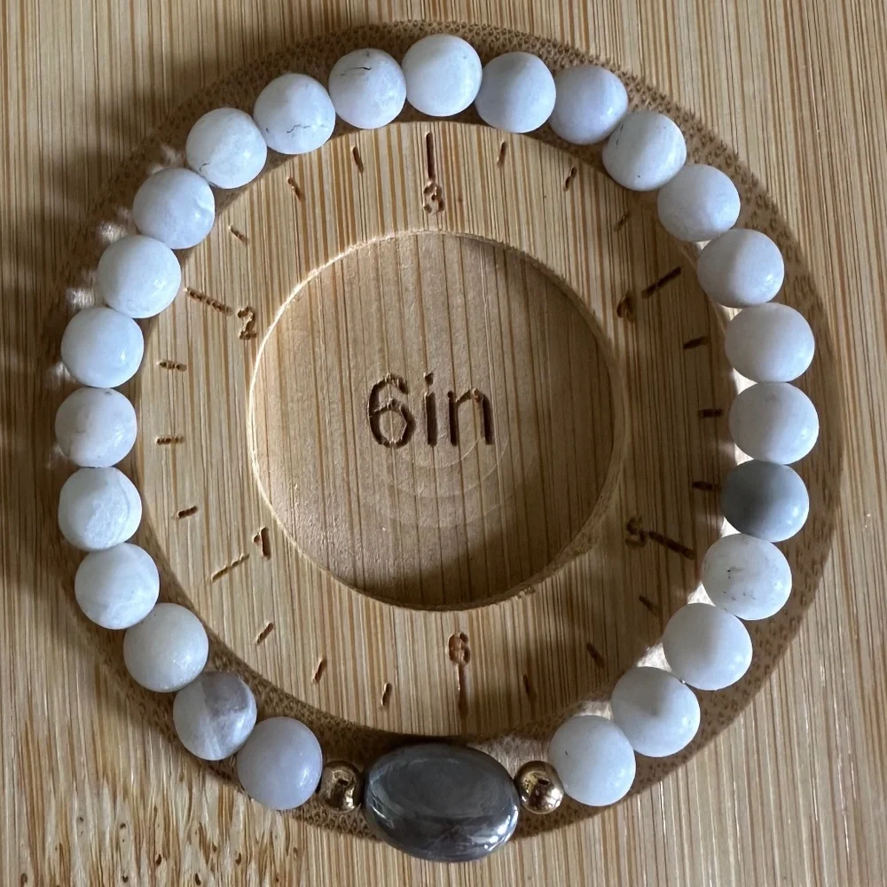 Matte 6mm Feldspar Stretch Bracelet w/ Botswana Agate & 14k Gold Filled Details